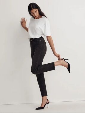 Madewell High Rise Black The Momjean in Hillshore Wash